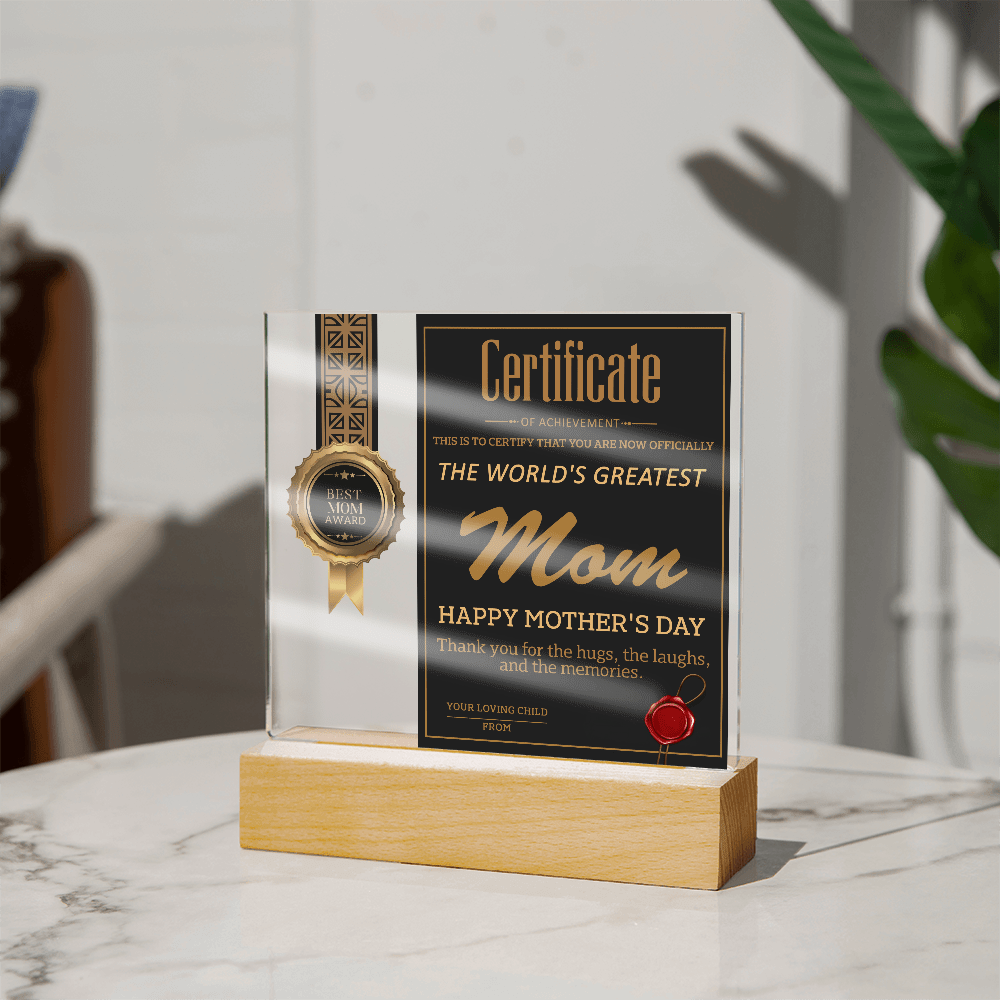 Acrylic Square Plaque – World's Greatest Mom Mother's Day - TreasuredTale