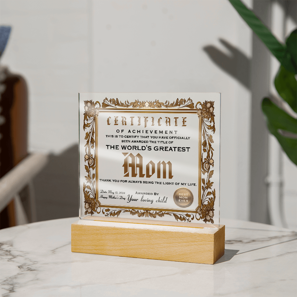 Acrylic Circle Plaque – World's Greatest Mom Award - TreasuredTale