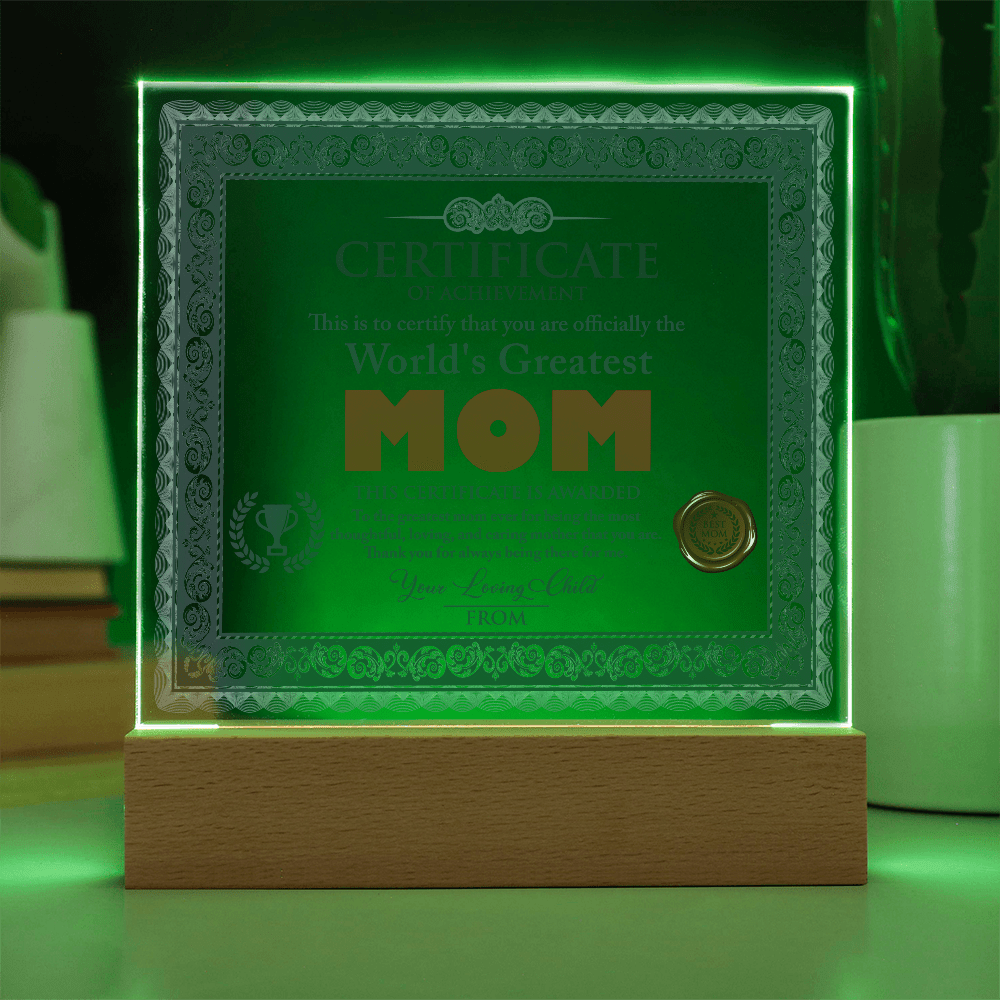 Acrylic Square Plaque – World's Greatest Mom Gift - TreasuredTale
