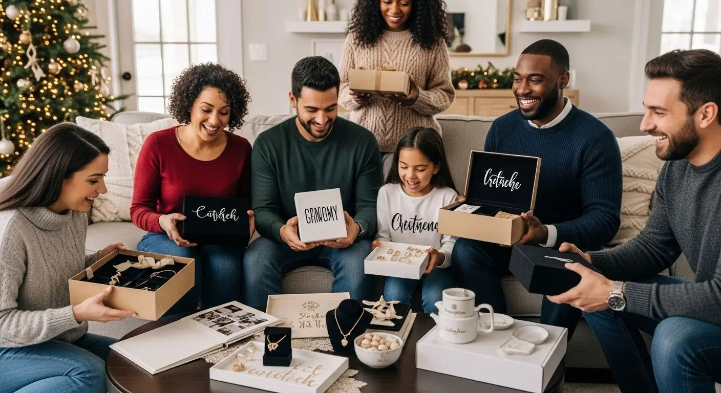 Personalized holiday gifts, custom presents, joyful family gifting