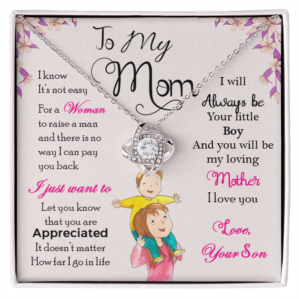Personalized love knot necklace gift for a son from mom — TreasuredTale