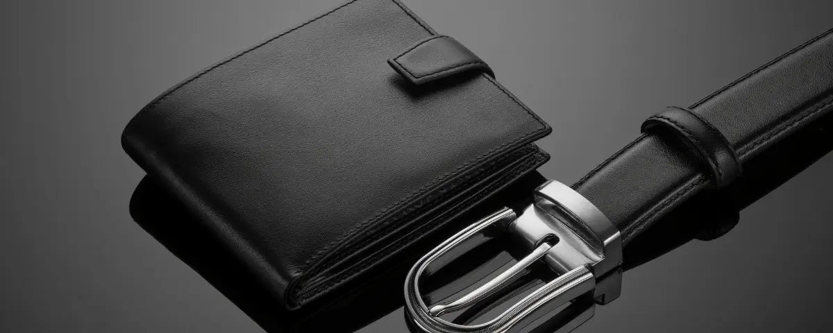Cartera de cuero negro para hombre junto a un cinturón a juego, regalo personalizado