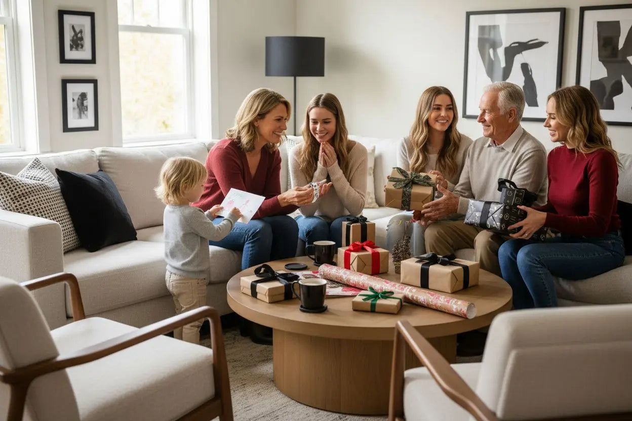 Thoughtful holiday gifts, family exchange, personalized presents