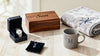 Keepsakes for a son with a wooden box engraved son, a watch, necklace and monogram mug