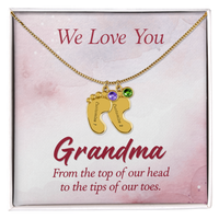 Engraved Baby Feet Necklace with Birthstone for Grandma - Mother's Day Gift