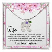 Engraved Baby Feet Necklace with Birthstone for Wife from Husband - Mother's Day Gift