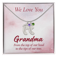 Engraved Baby Feet Necklace with Birthstone for Grandma - Mother's Day Gift