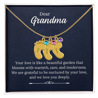 Engraved Baby Feet Necklace with Birthstone for Grandma - Mother's Day Gift