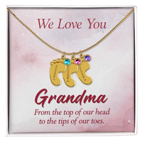 Engraved Baby Feet Necklace with Birthstone for Grandma - Mother's Day Gift