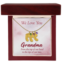 Engraved Baby Feet Necklace with Birthstone for Grandma - Mother's Day Gift
