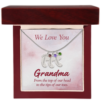 Engraved Baby Feet Necklace with Birthstone for Grandma - Mother's Day Gift