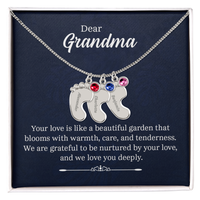 Engraved Baby Feet Necklace with Birthstone for Grandma - Mother's Day Gift