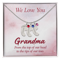 Engraved Baby Feet Necklace with Birthstone for Grandma - Mother's Day Gift