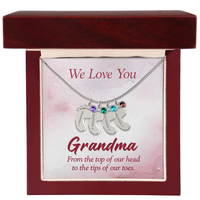 Engraved Baby Feet Necklace with Birthstone for Grandma - Mother's Day Gift