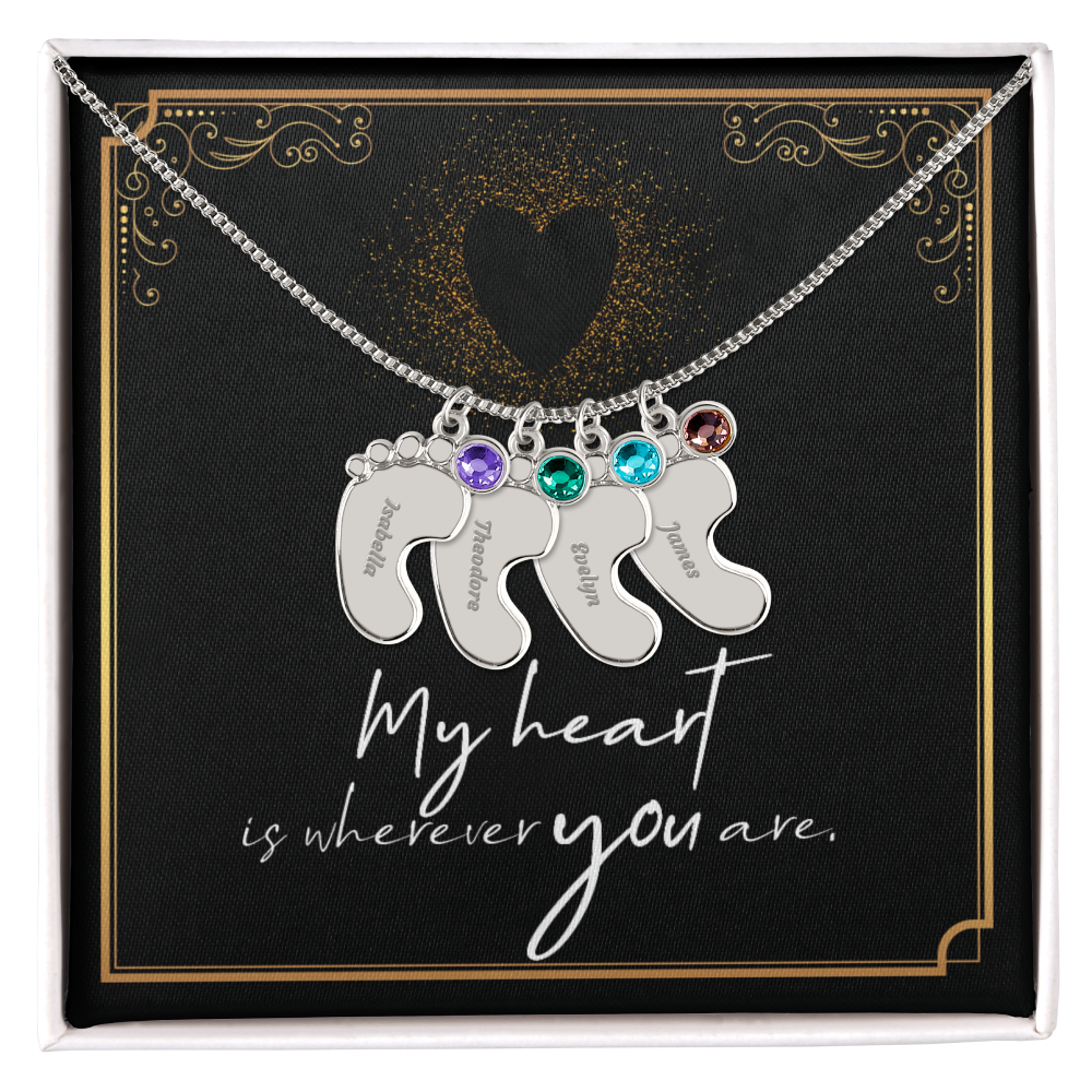 Engraved Baby Feet Necklace with Birthstone for Her: Wife, Future Wife / Fiancee, Soulmate, Girlfiend ... - Mother's Day Gift