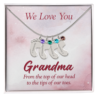 Engraved Baby Feet Necklace with Birthstone for Grandma - Mother's Day Gift