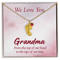 Engraved Baby Feet Necklace with Birthstone for Grandma - Mother's Day Gift
