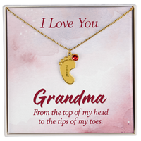Engraved Baby Feet Necklace with Birthstone for Grandma - Mother's Day Gift