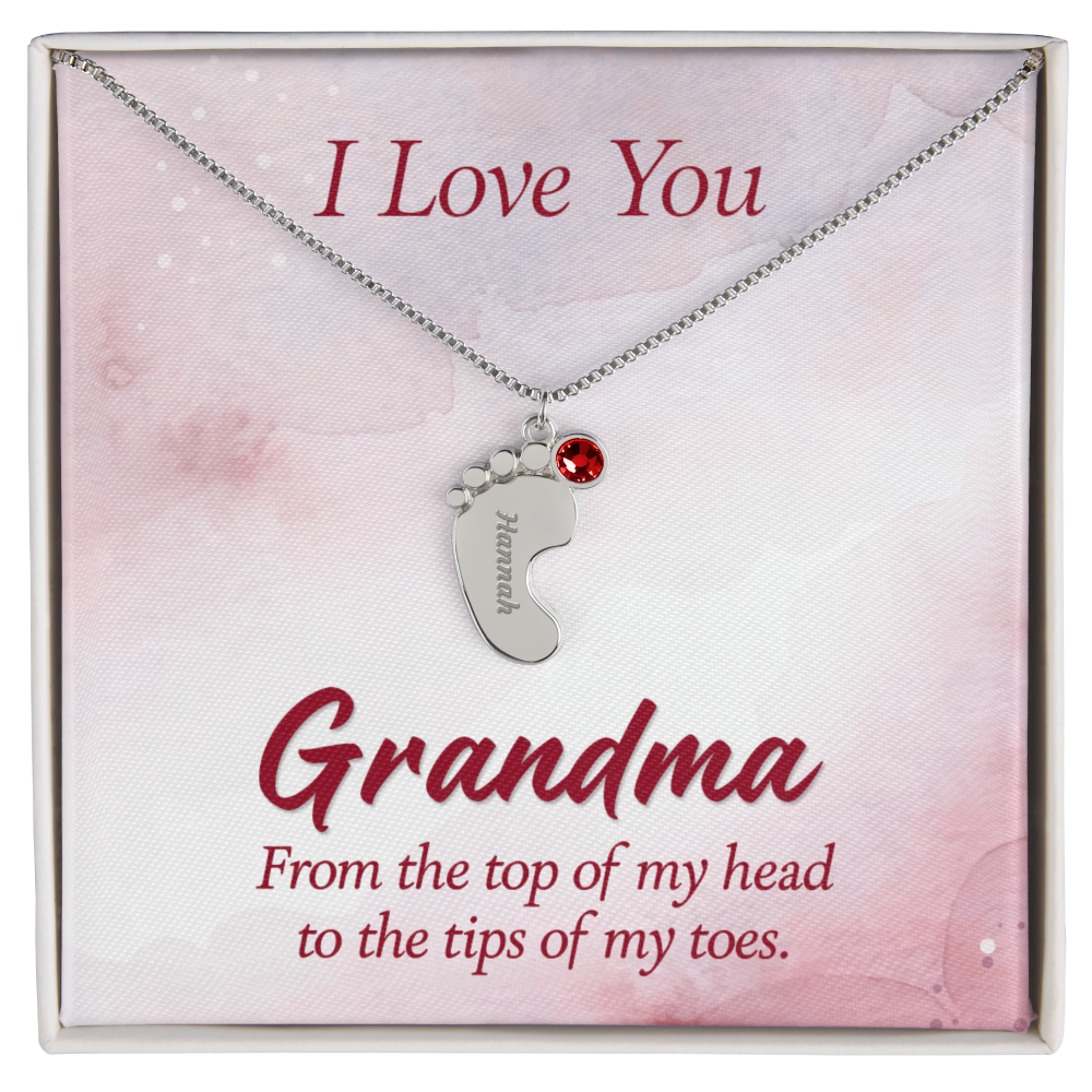 Engraved Baby Feet Necklace with Birthstone for Grandma - Mother's Day Gift