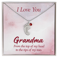 Engraved Baby Feet Necklace with Birthstone for Grandma - Mother's Day Gift