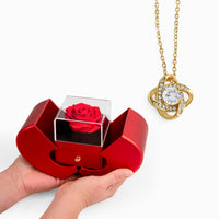 Love Knot Necklace with Red Heart Rose Box for Mom from Daughter - Mother's Day Gift