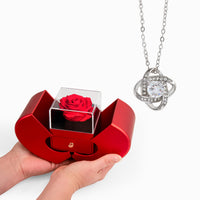 Love Knot Necklace with Red Heart Rose Box for Mom from Daughter - Mother's Day Gift