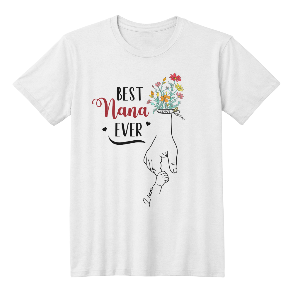 Personalized White T-Shirt for Grandma with Grandkids Names - Mother's Day Gift