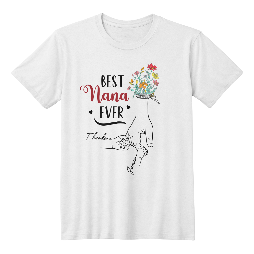 Personalized White T-Shirt for Grandma with Grandkids Names - Mother's Day Gift