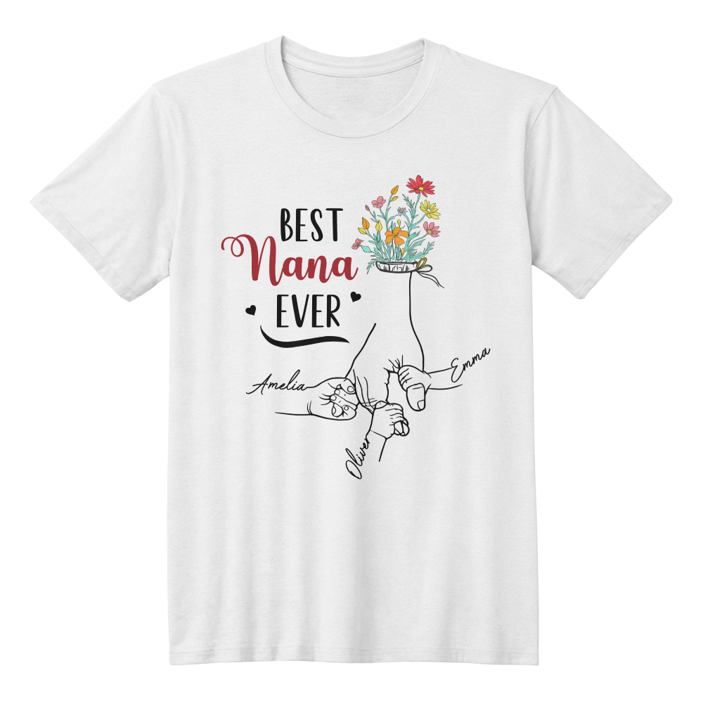 Personalized White T-Shirt for Grandma with Grandkids Names - Mother's Day Gift