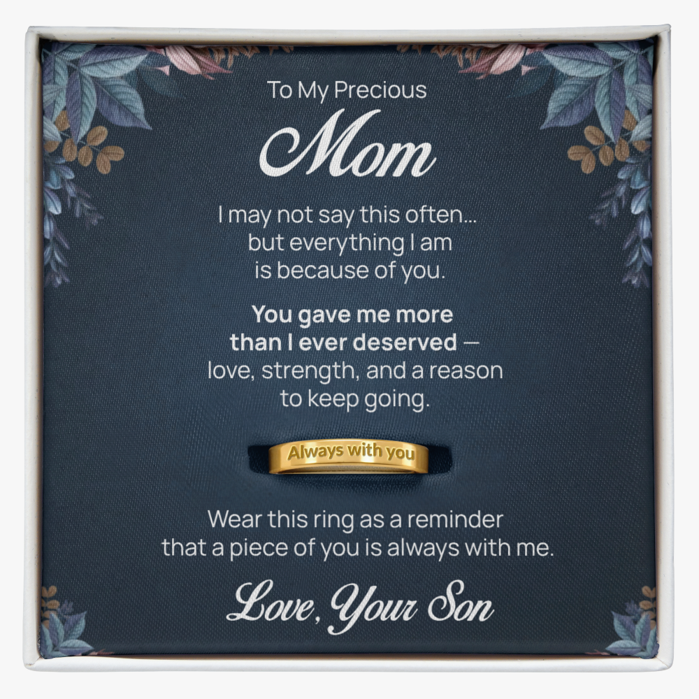 Engraved Ring with Message Card for Mom from Son - Mother's Day Gift