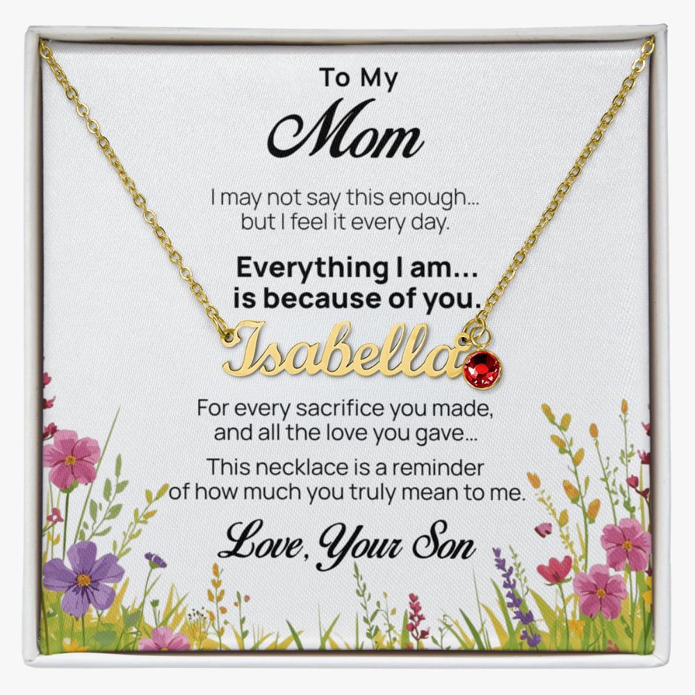Custom Name Necklace with Birthstone for Mom from Son - Mother's Day Gift