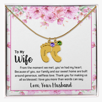 Engraved Baby Feet Necklace with Birthstone for Wife from Husband - Mother's Day Gift