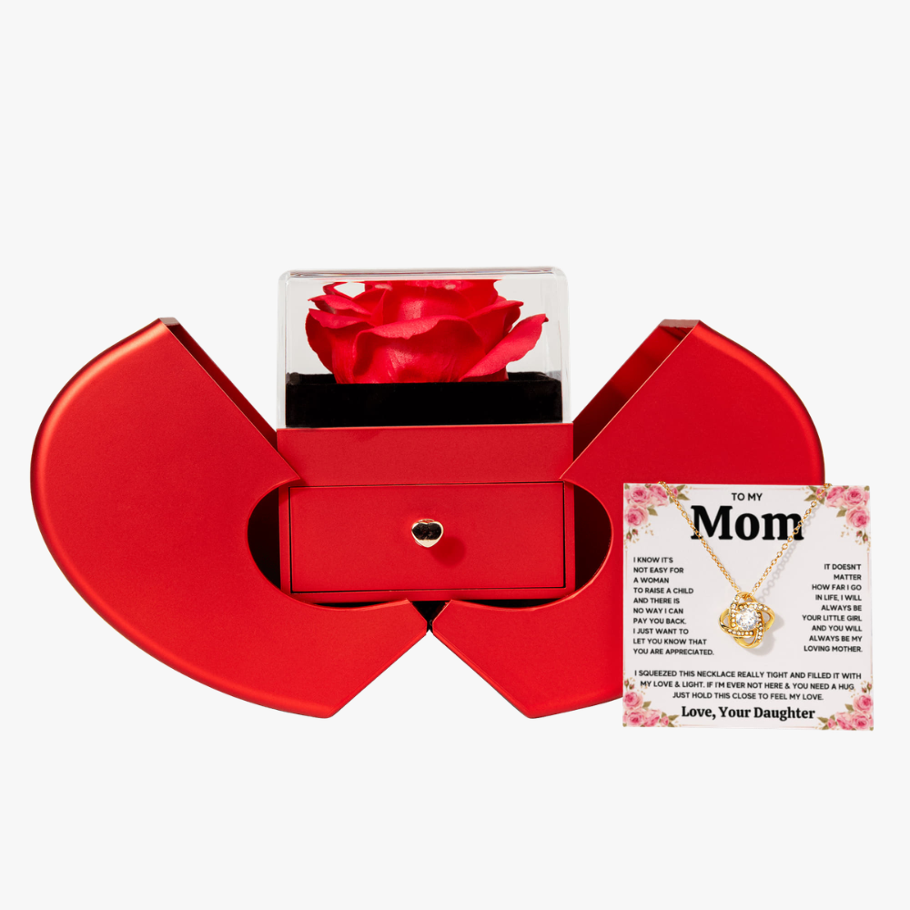 Love Knot Necklace with Red Heart Rose Box for Mom from Daughter - Mother's Day Gift