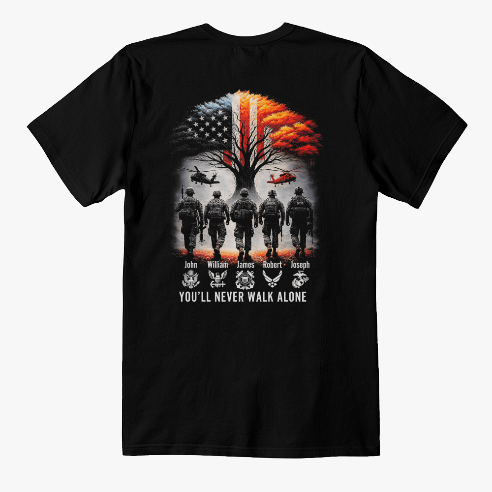 Perosnalized Black Unisex T-Shirt Back Print -Veterans