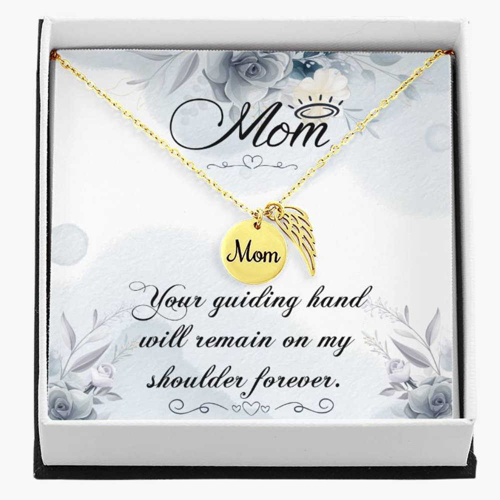 Memorial Necklace / Remembrance Necklace with Angel Wing - Mom, Your Guiding Hand - Mother's Day Memorial Gift