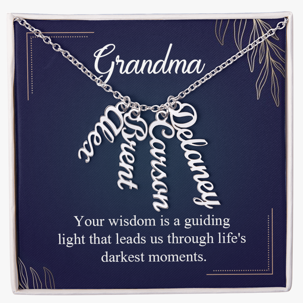 Multi Vertical Name Necklace for Grandma with Grandkids Name - Guiding Light - Mother's Day Gift