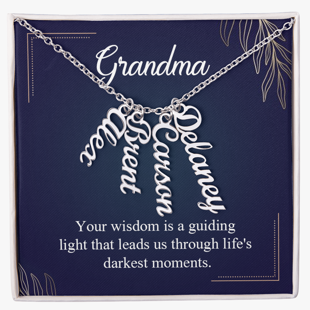 Multi Vertical Name Necklace for Grandma with Grandkids Name - Guiding Light - Mother's Day Gift