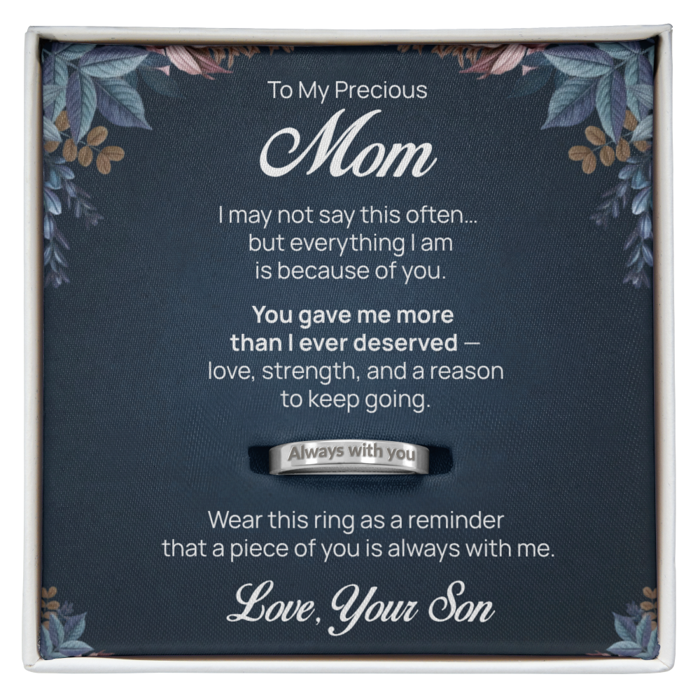 Engraved Ring with Message Card for Mom from Son - Mother's Day Gift