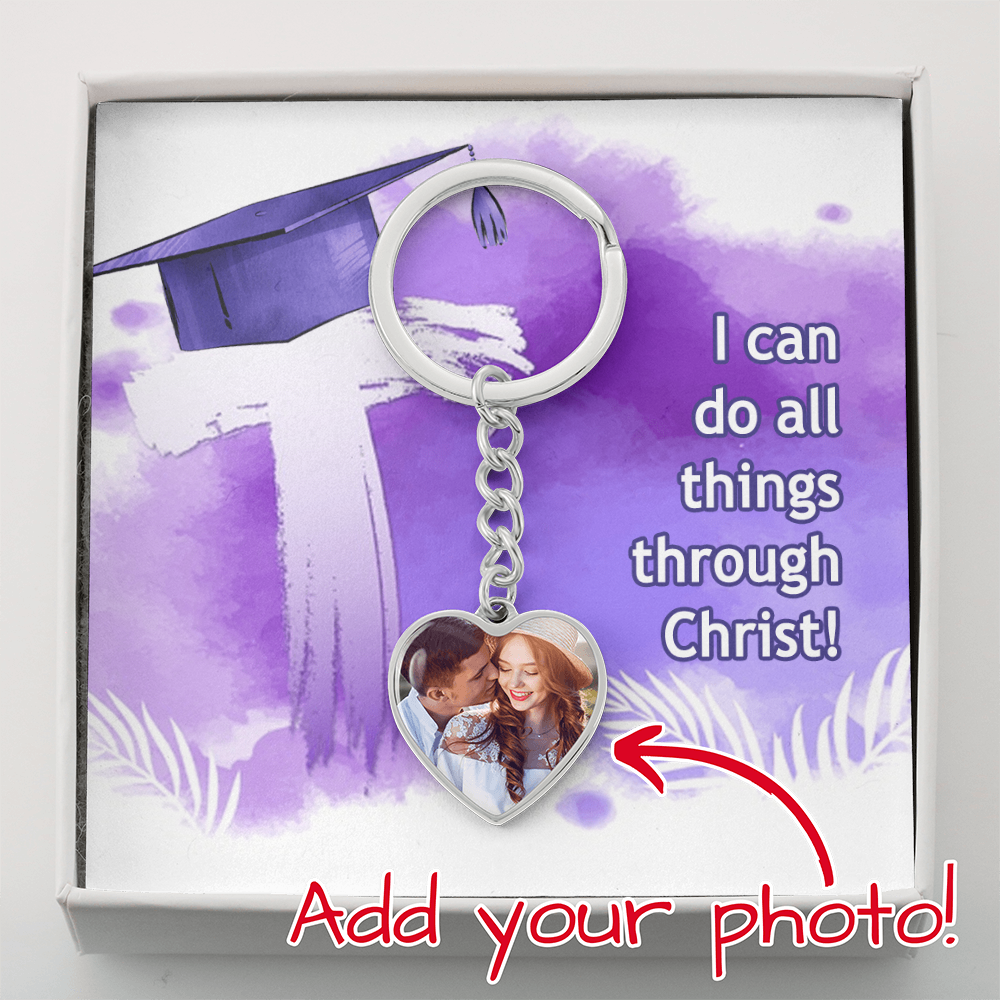 Buyer Upload Graphic Heart Keychain - Graduation, Religion, I Can Do All Things