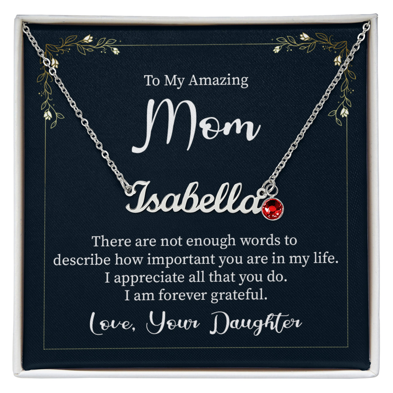 Custom Name Necklace with Birthstone for Mom from Daughter - Mother's Day Gift