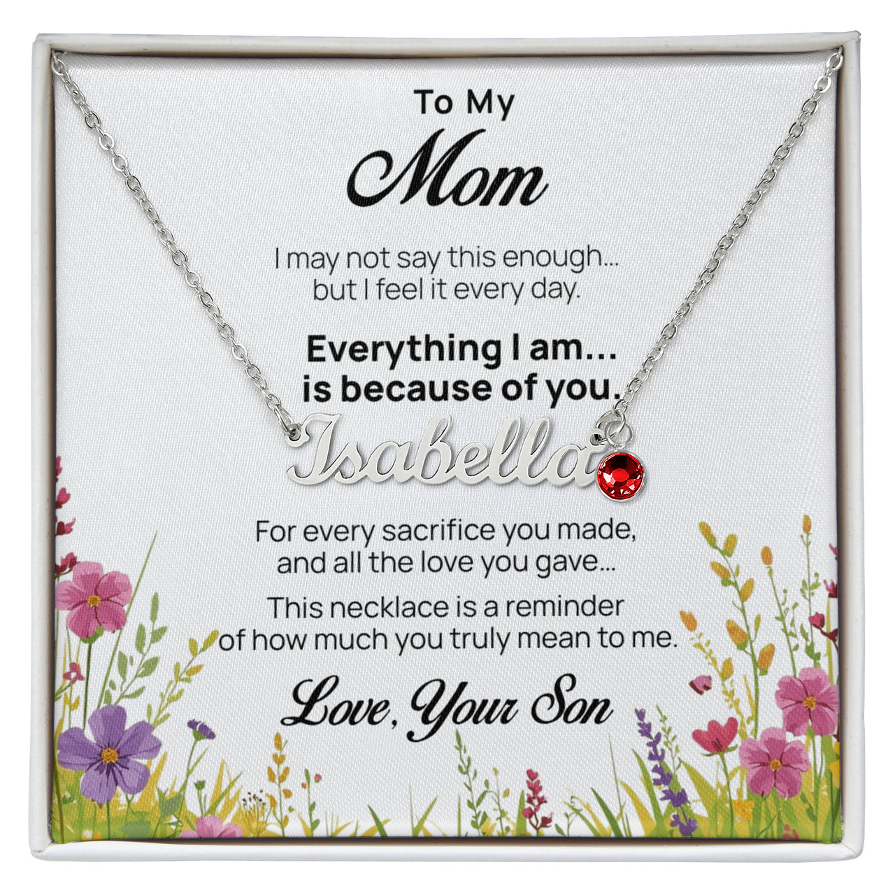 Custom Name Necklace with Birthstone for Mom from Son - Mother's Day Gift