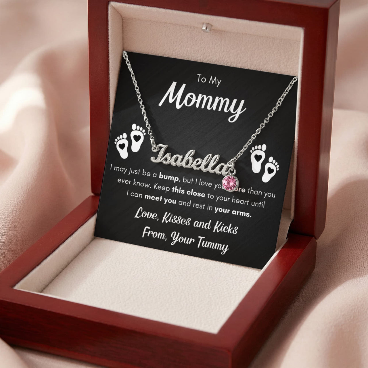 Custom Name Necklace with Birthstone for Mommy from Tummy - Mother's Day Gift