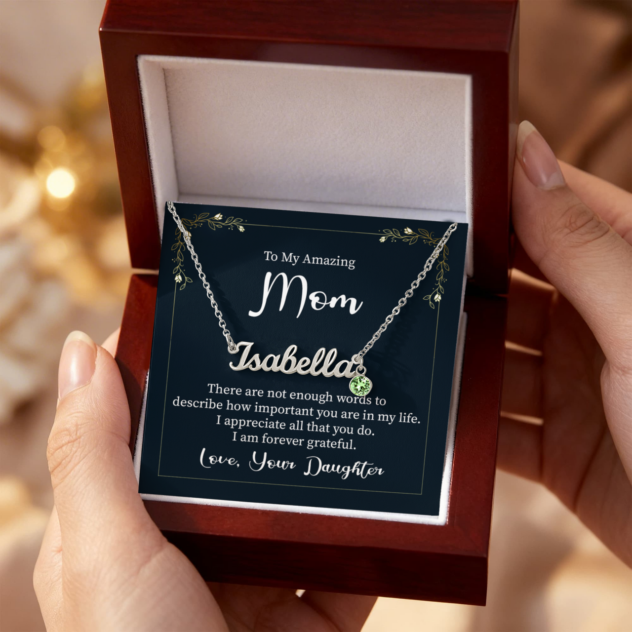 Custom Name Necklace with Birthstone for Mom from Daughter - Mother's Day Gift