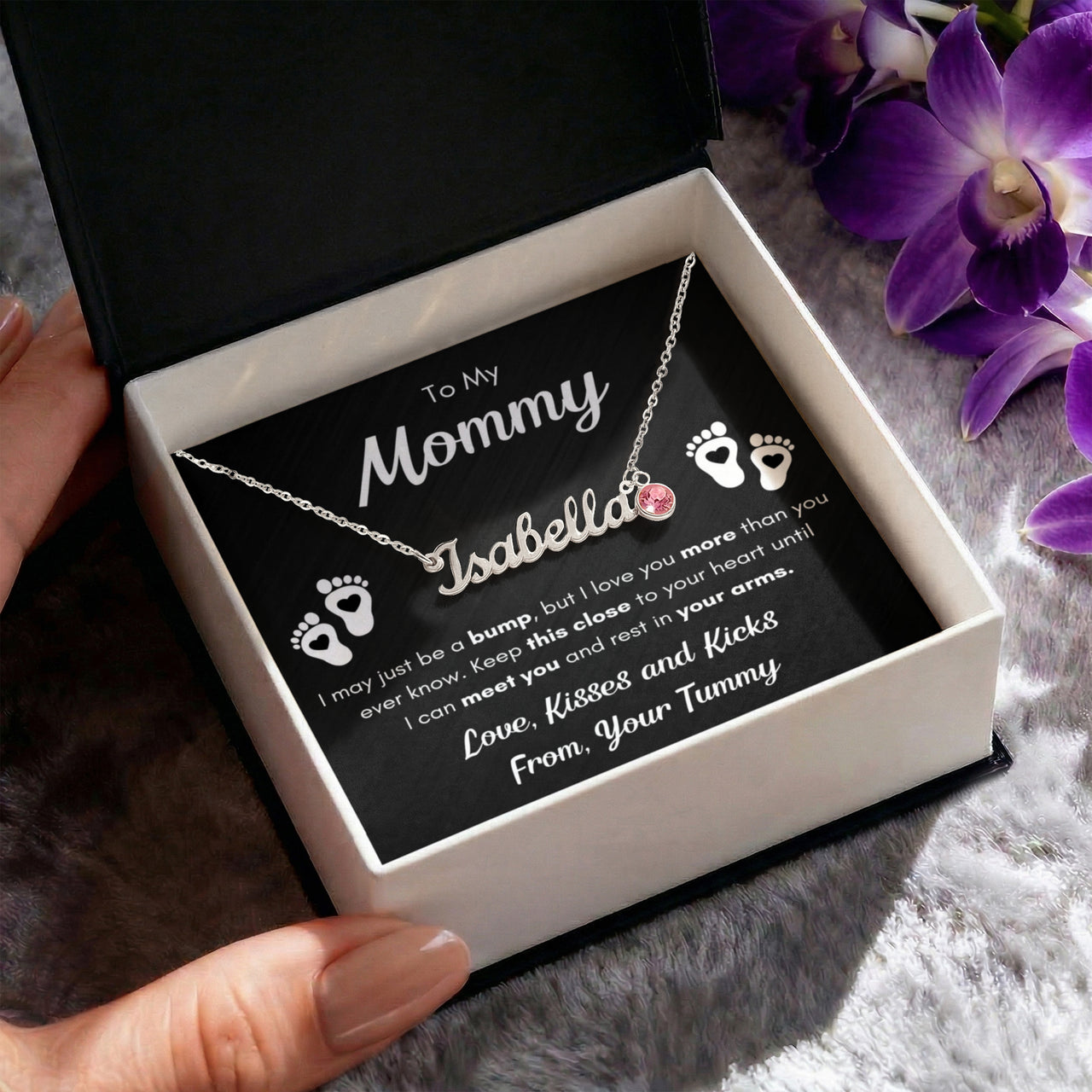 Custom Name Necklace with Birthstone for Mommy from Tummy - Mother's Day Gift
