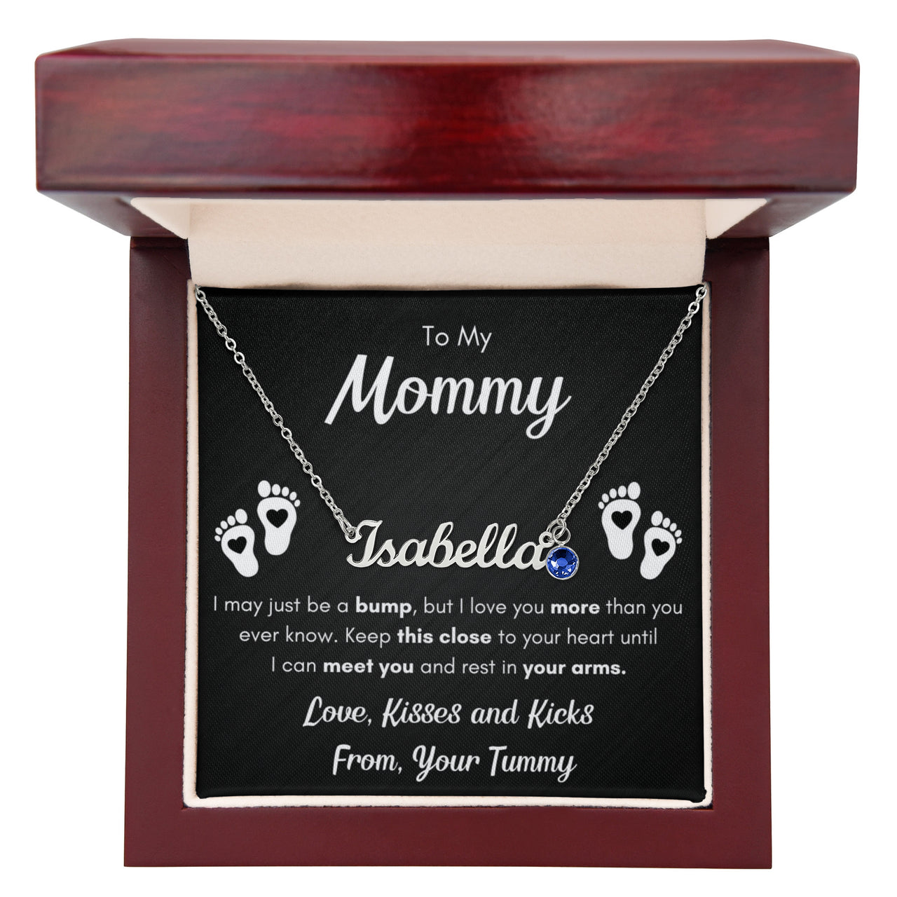 Custom Name Necklace with Birthstone for Mommy from Tummy - Mother's Day Gift