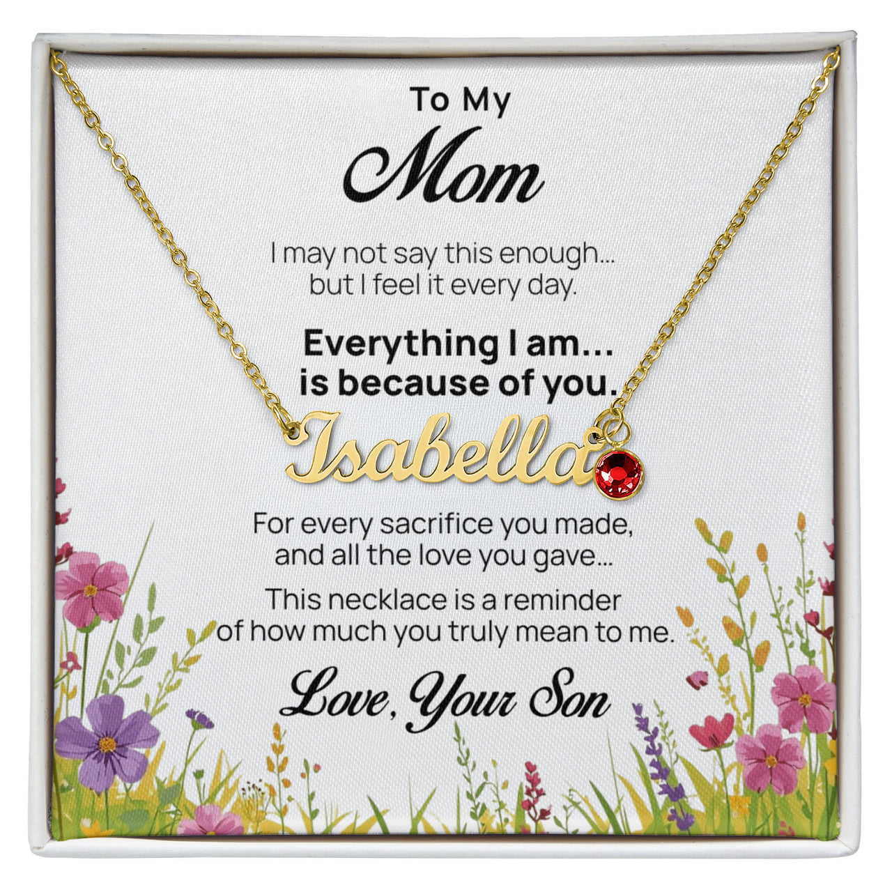 Custom Name Necklace with Birthstone for Mom from Son - Mother's Day Gift