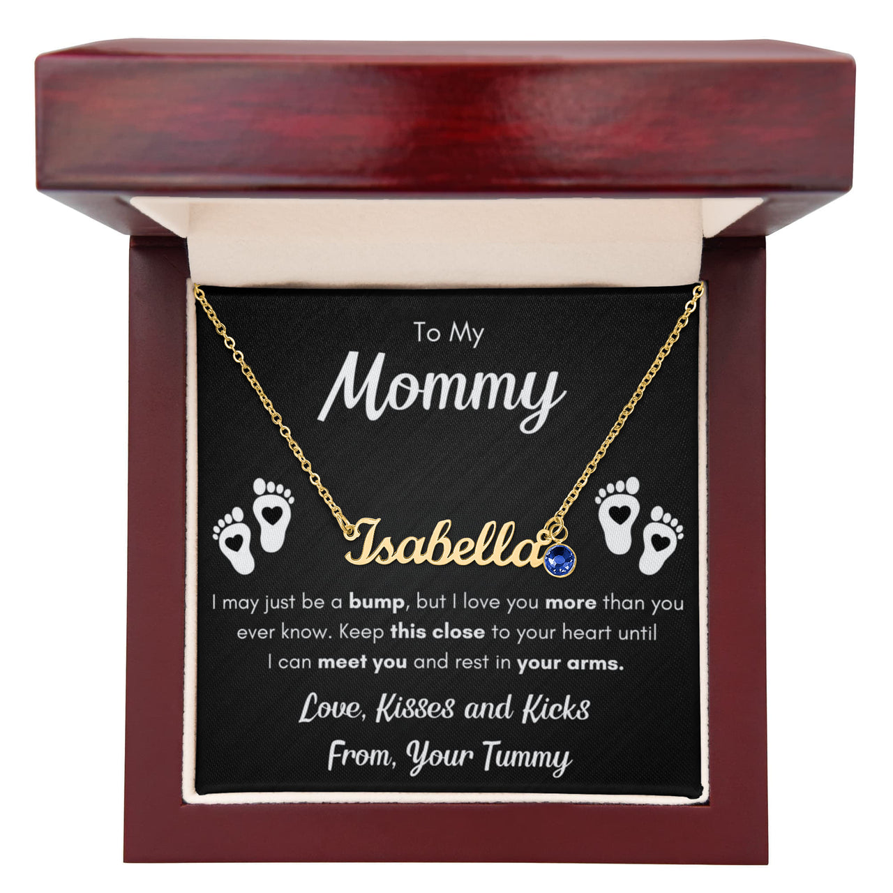 Custom Name Necklace with Birthstone for Mommy from Tummy - Mother's Day Gift