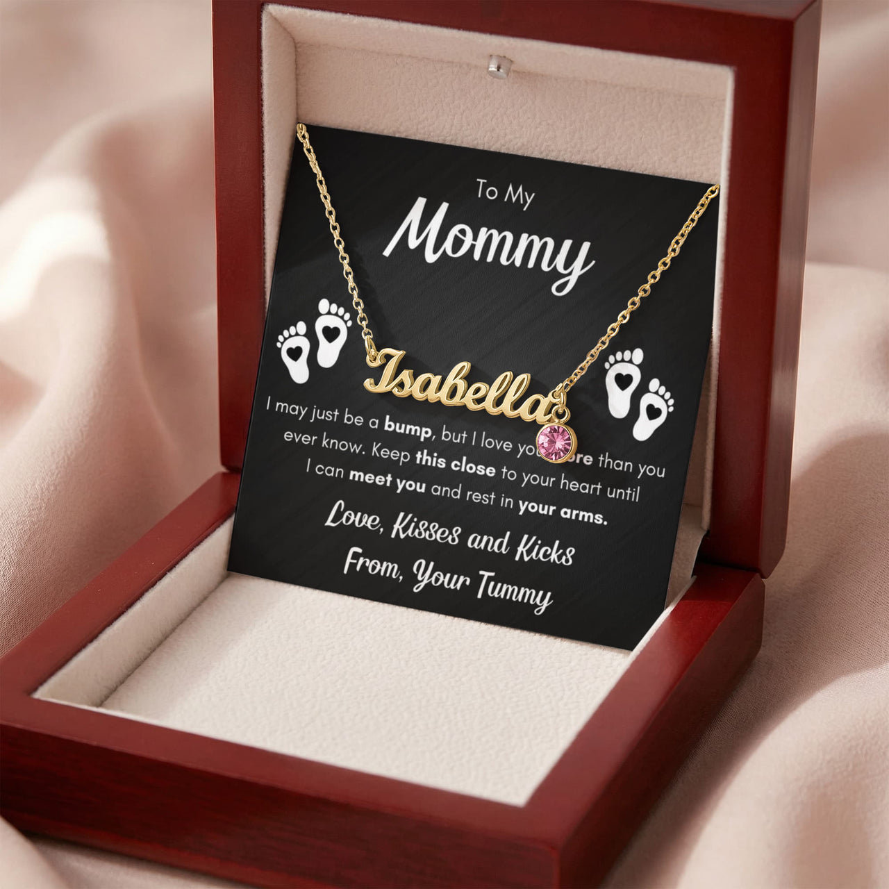 Custom Name Necklace with Birthstone for Mommy from Tummy - Mother's Day Gift