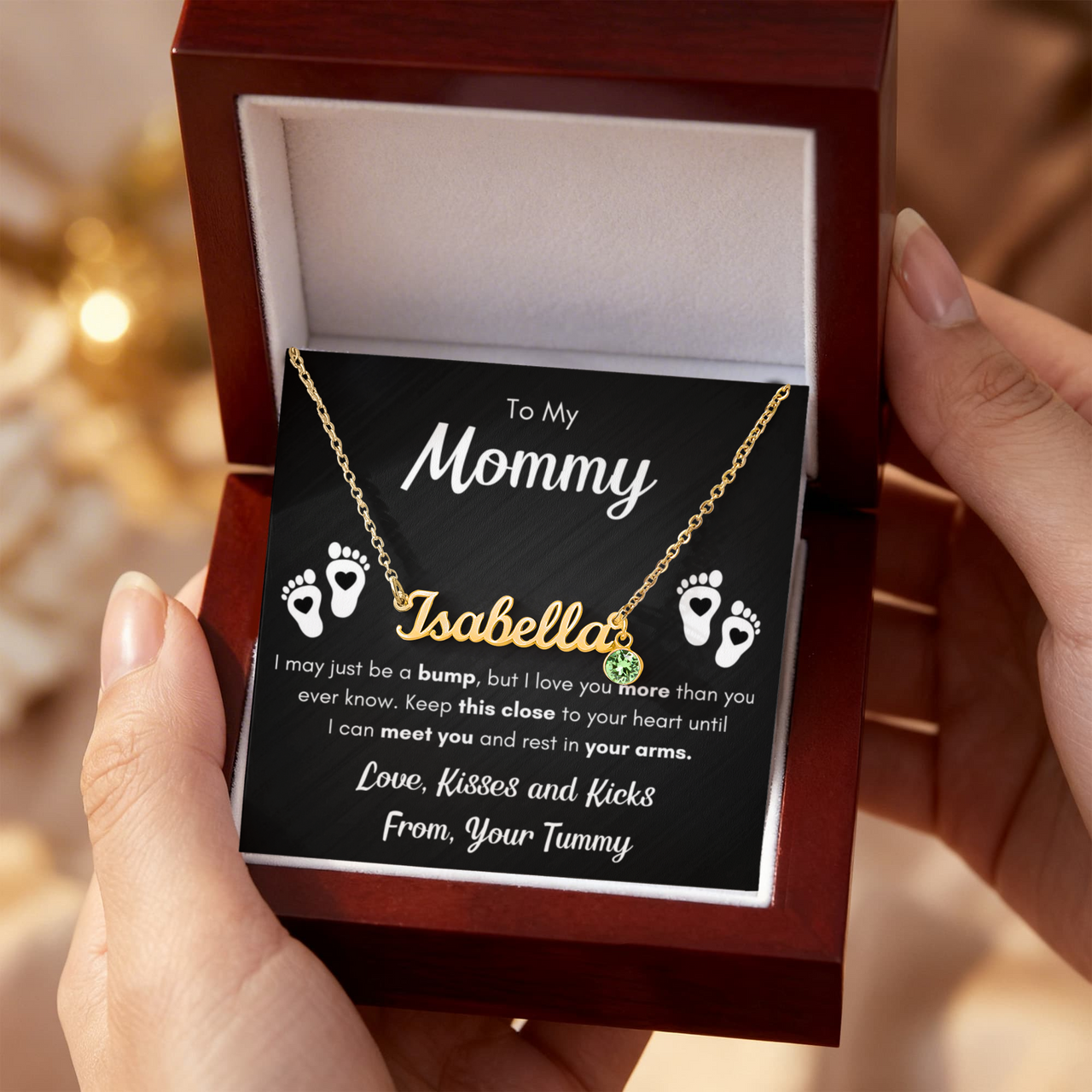 Custom Name Necklace with Birthstone for Mommy from Tummy - Mother's Day Gift