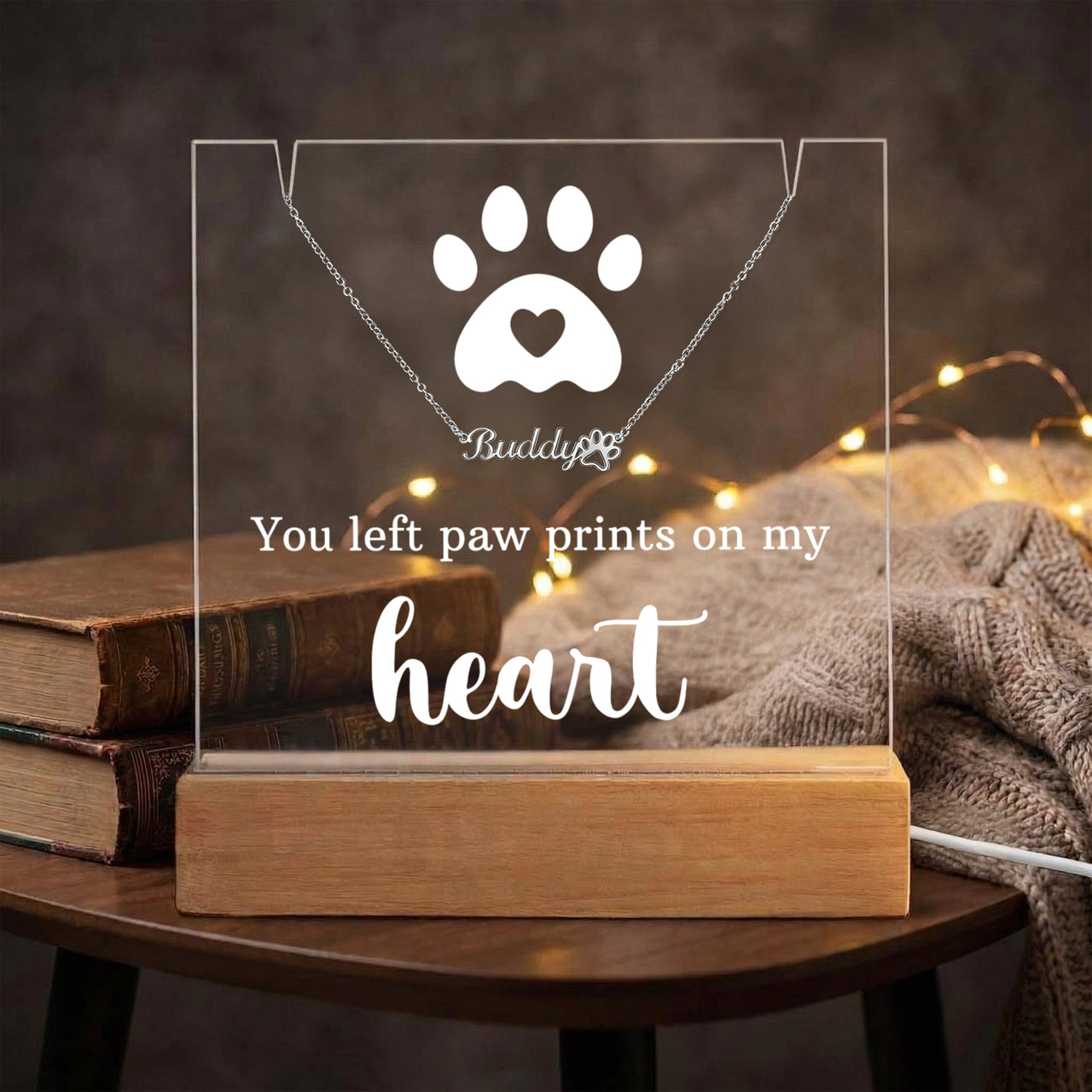 Personalized Keepsake Acrylic with Paw Print Name Necklace